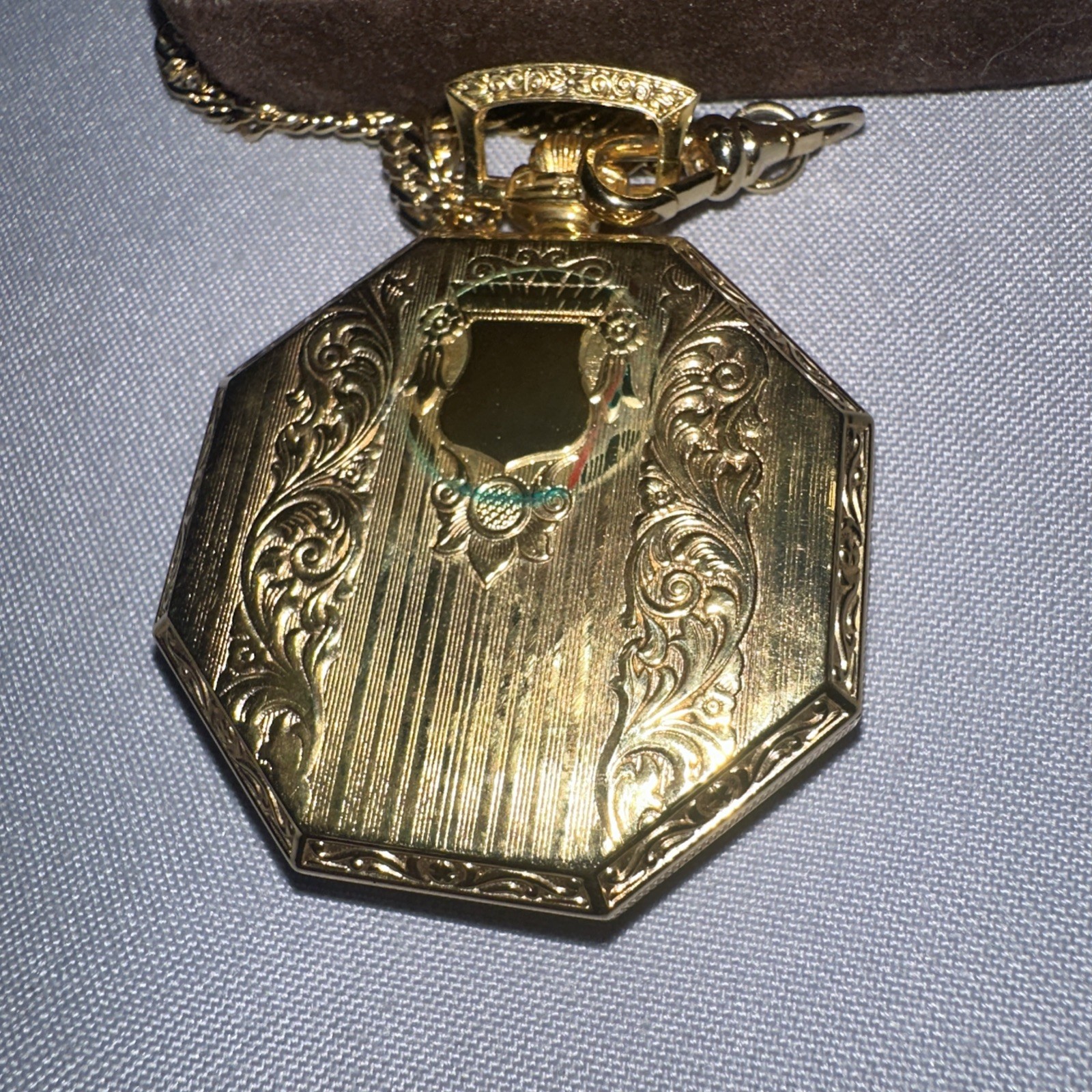 Vintage Colibri 17 Jewels Incabloc Swiss Skeletonized Pocket Watch Chain + Case
