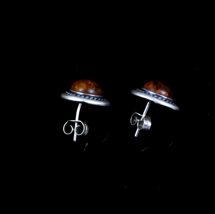 Baltic Amber 925 Silver Stud Earrings Vintage Round Ø1.5cm