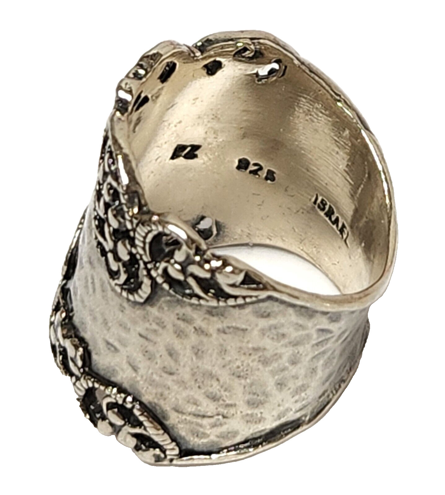 PZ PAZ Israel 925 Sterling Silver Hammered Scroll Work Cigar Band Ring Size 6