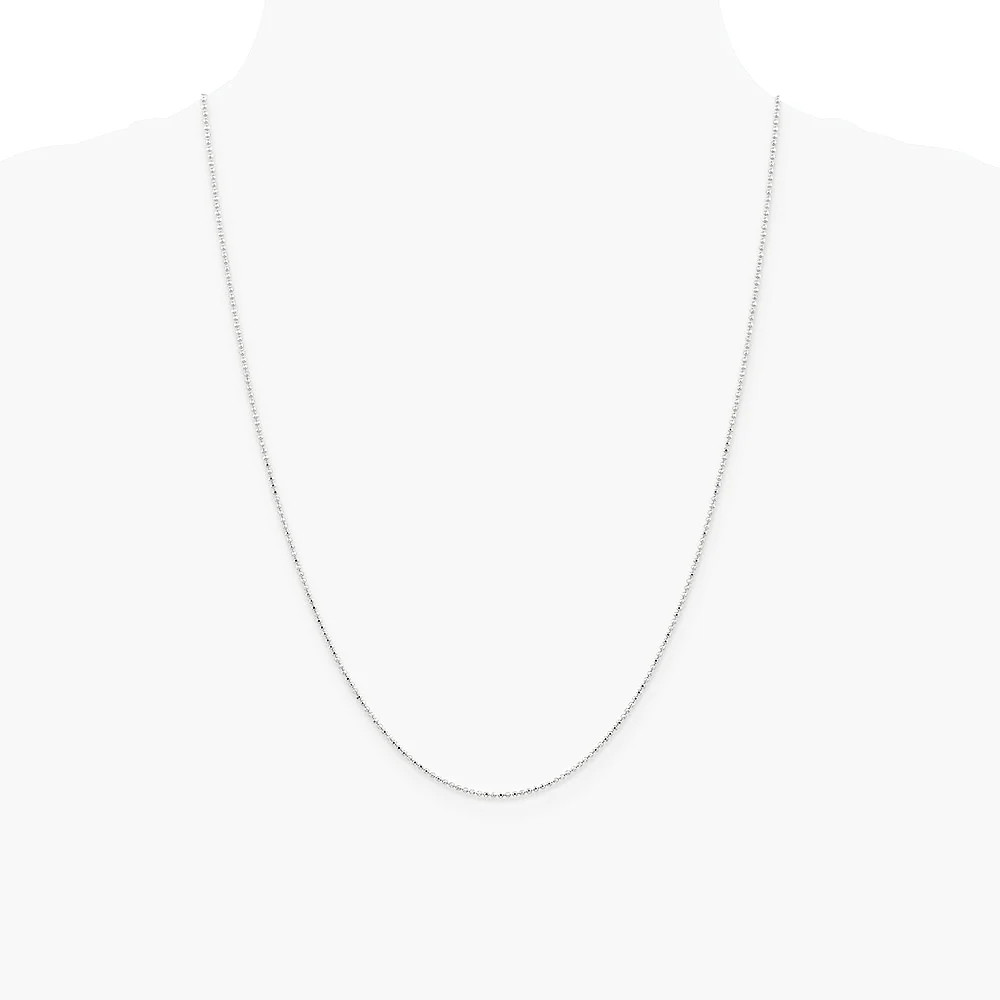 14K White Gold 1.2mm Diamond-Cut Beaded Pendant Chain Necklace 14″-24″