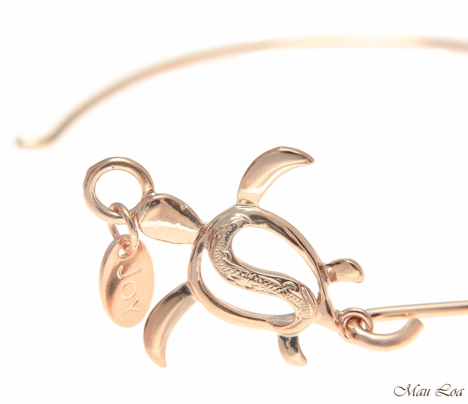 Pink Rose Gold Plated on Brass Hawaiian Scroll Honu Turtle Open Bangle Bracelet