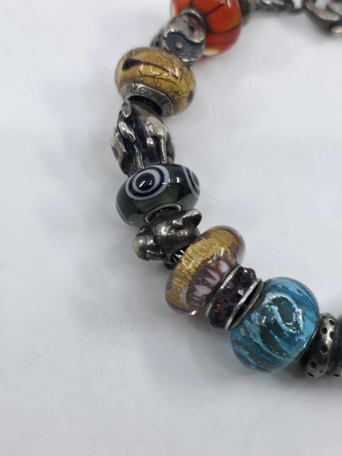 Trollbeads LAA 925S Silver Bracelet Big Fish Lock Yin Yang Blue Desert Beads