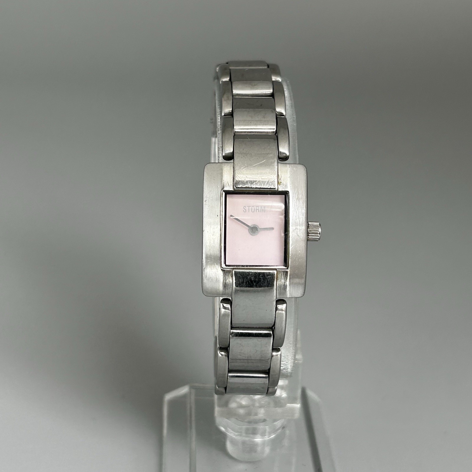 Storm Vixen Womens Watch S.Steel Silver Rectangle Purple Dial New Battery Ladies