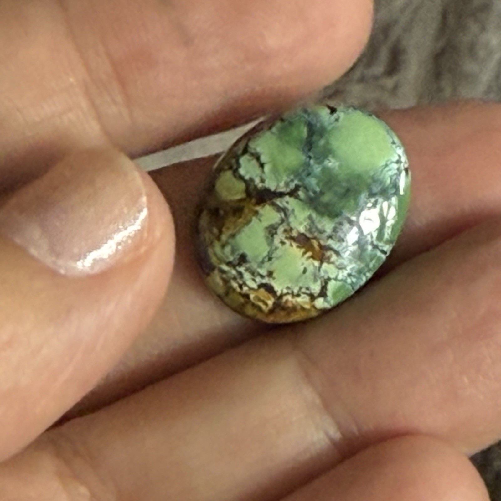 14.10ct 18.7c14.7×6.5mm Green Qingu Mine Turquoise Oval Cabochon Backed Stone