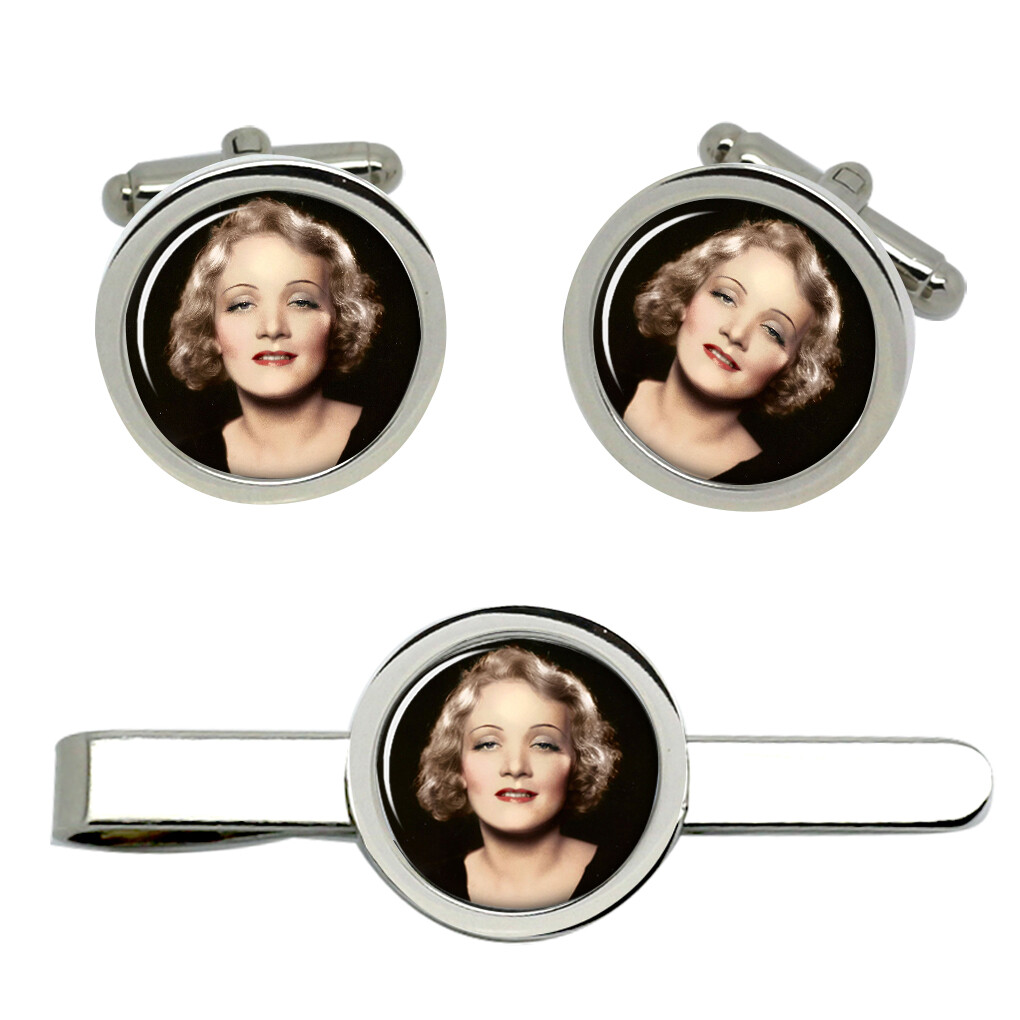 Marlene Dietrich Cufflinks and Tie Clip Set