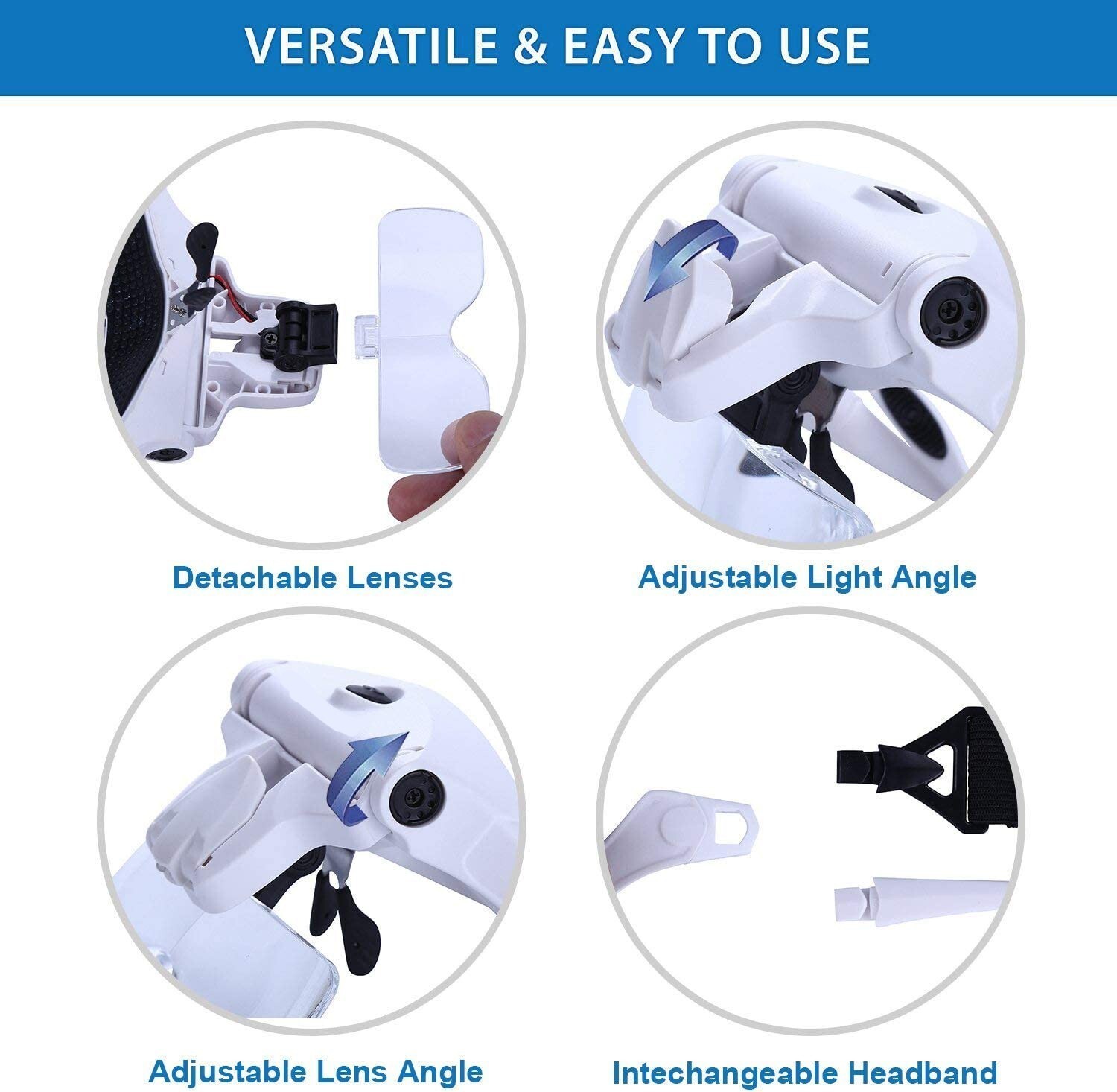 LED Head Magnifier Rechargeable Headband Magnifying Glasses Jeweler Loupe Light