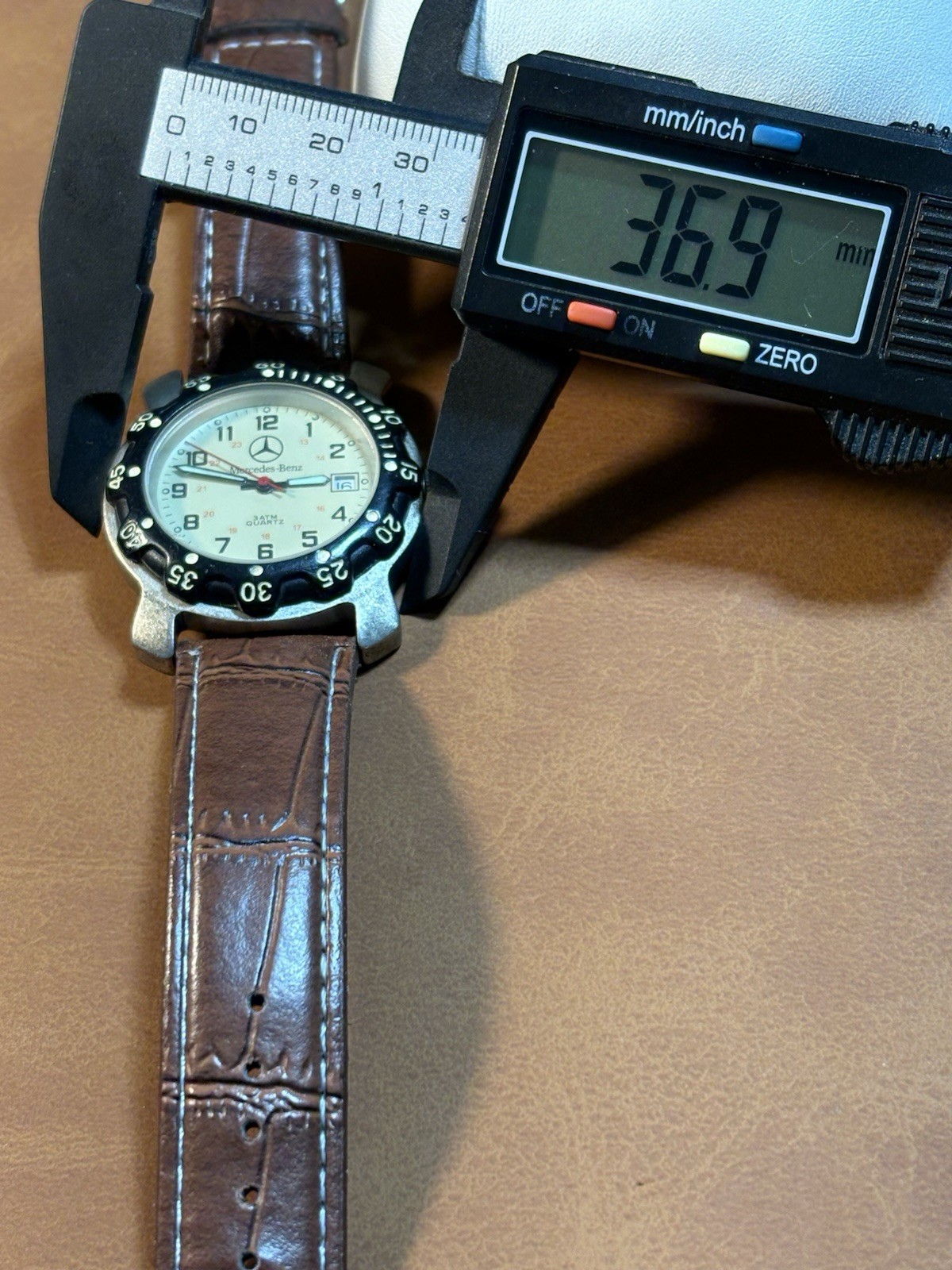 Vintage Mercedes Benz Men Field Watch Beige Dial,37mm,Rotating Beze,Date