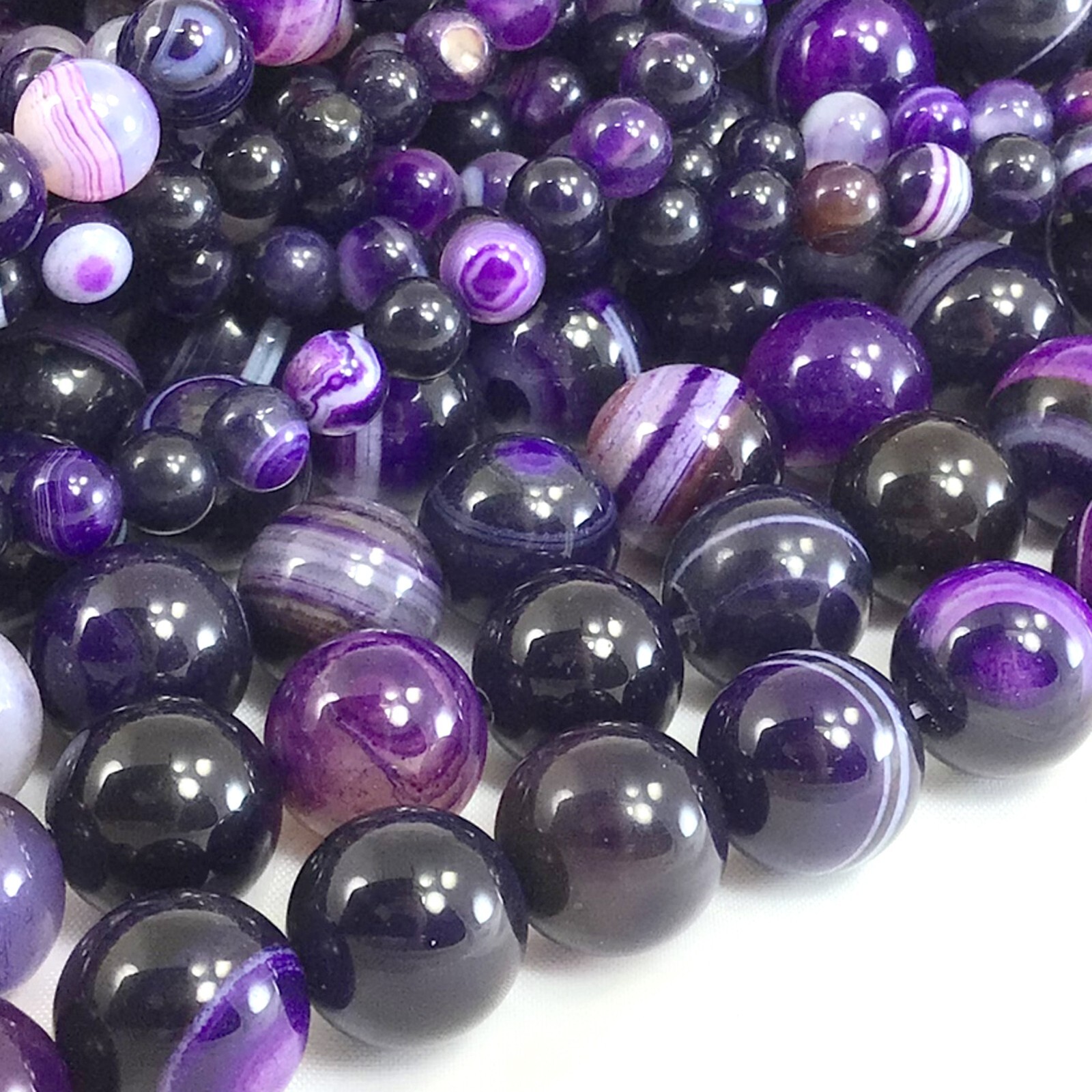 Gemstone Natural Purple Stripe Agate Smooth Round Loose Beads 15″ Jewelry Making