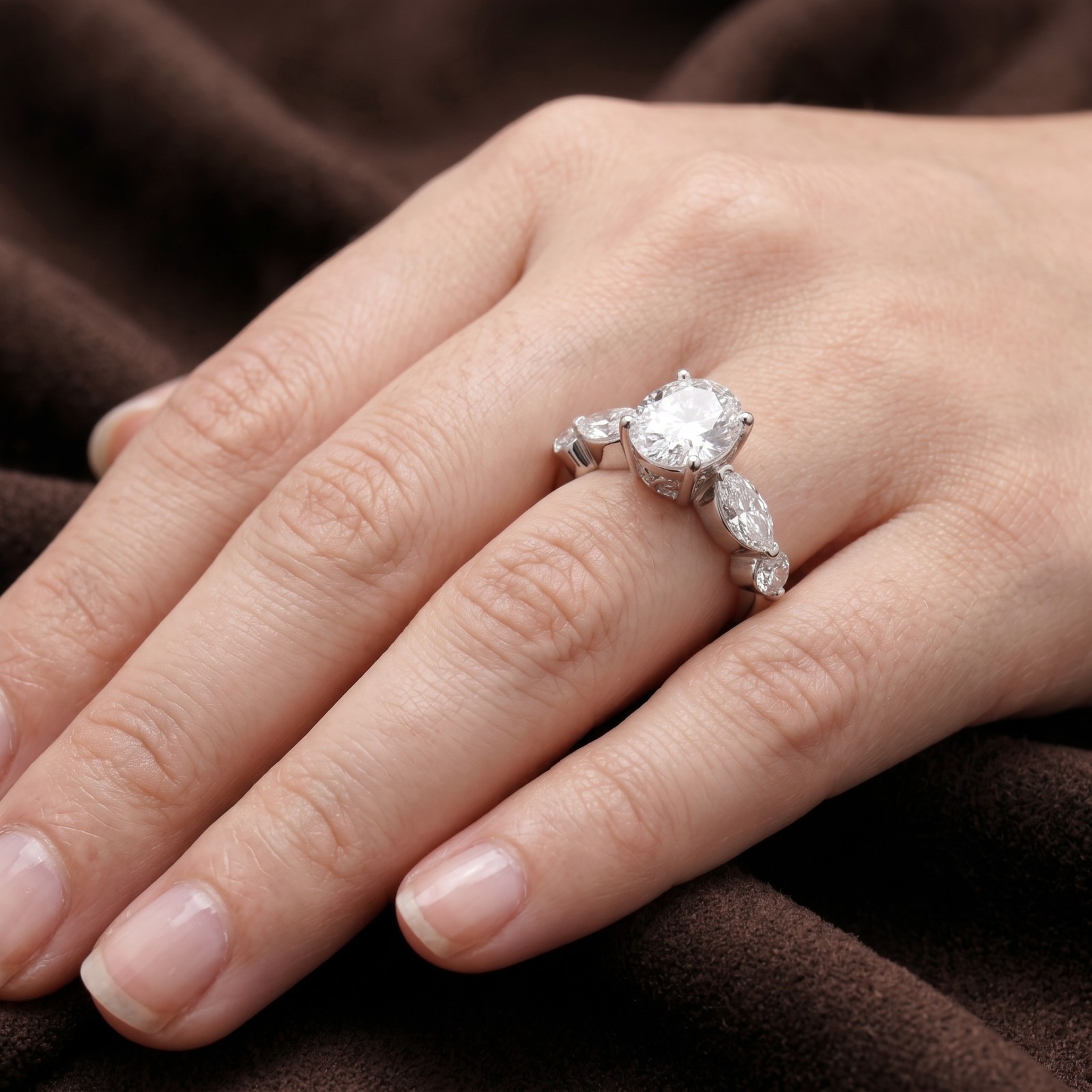 Oval Moissanite 925 Sterling Silver Marquise Accent Engagement Ring Gift For Her