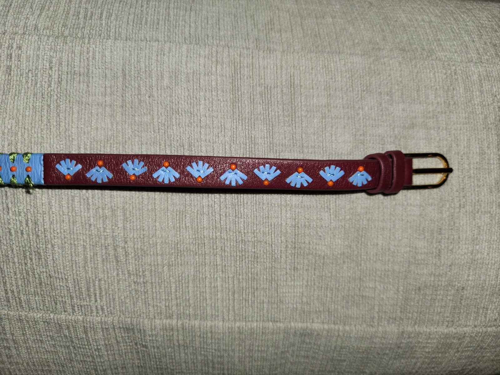 Tory Burch Orange Blue Leather Woven Logo Wrap Bracelet Belt Look Design