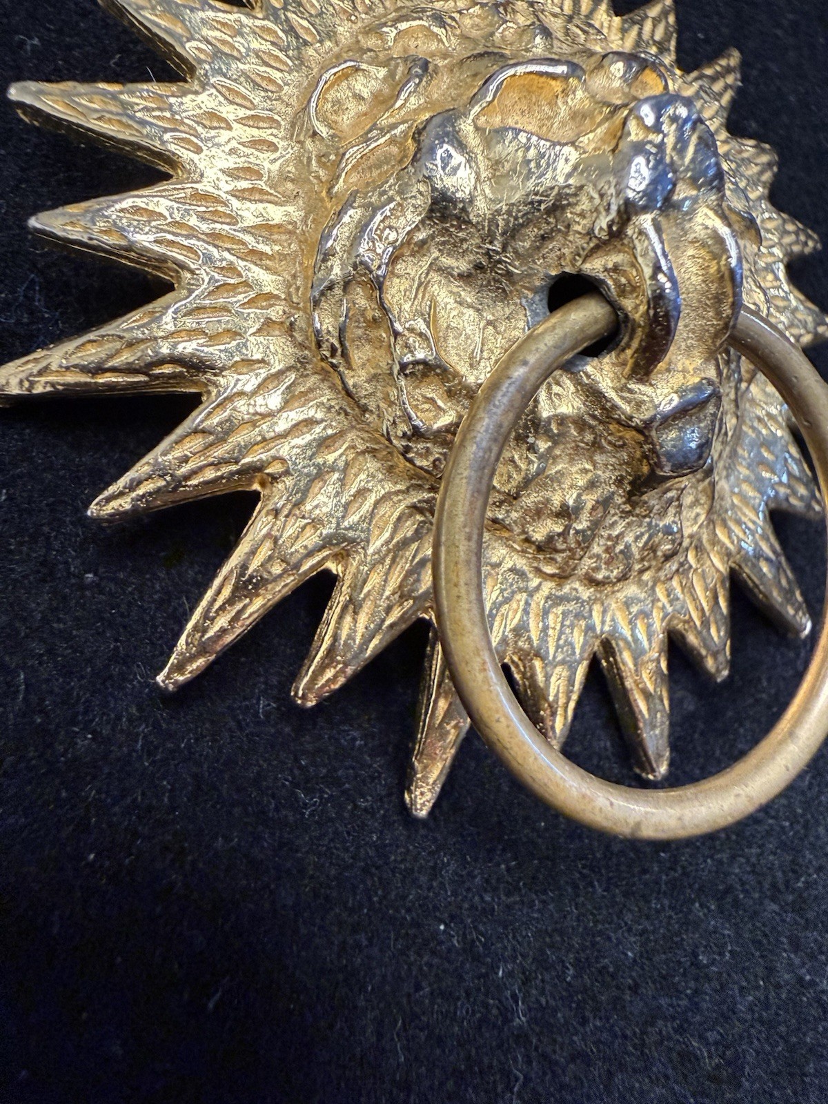 Vtg Vanse Authentics Gold Tone Lion Head Door Knocker Sunburst Brooch Pin Signed