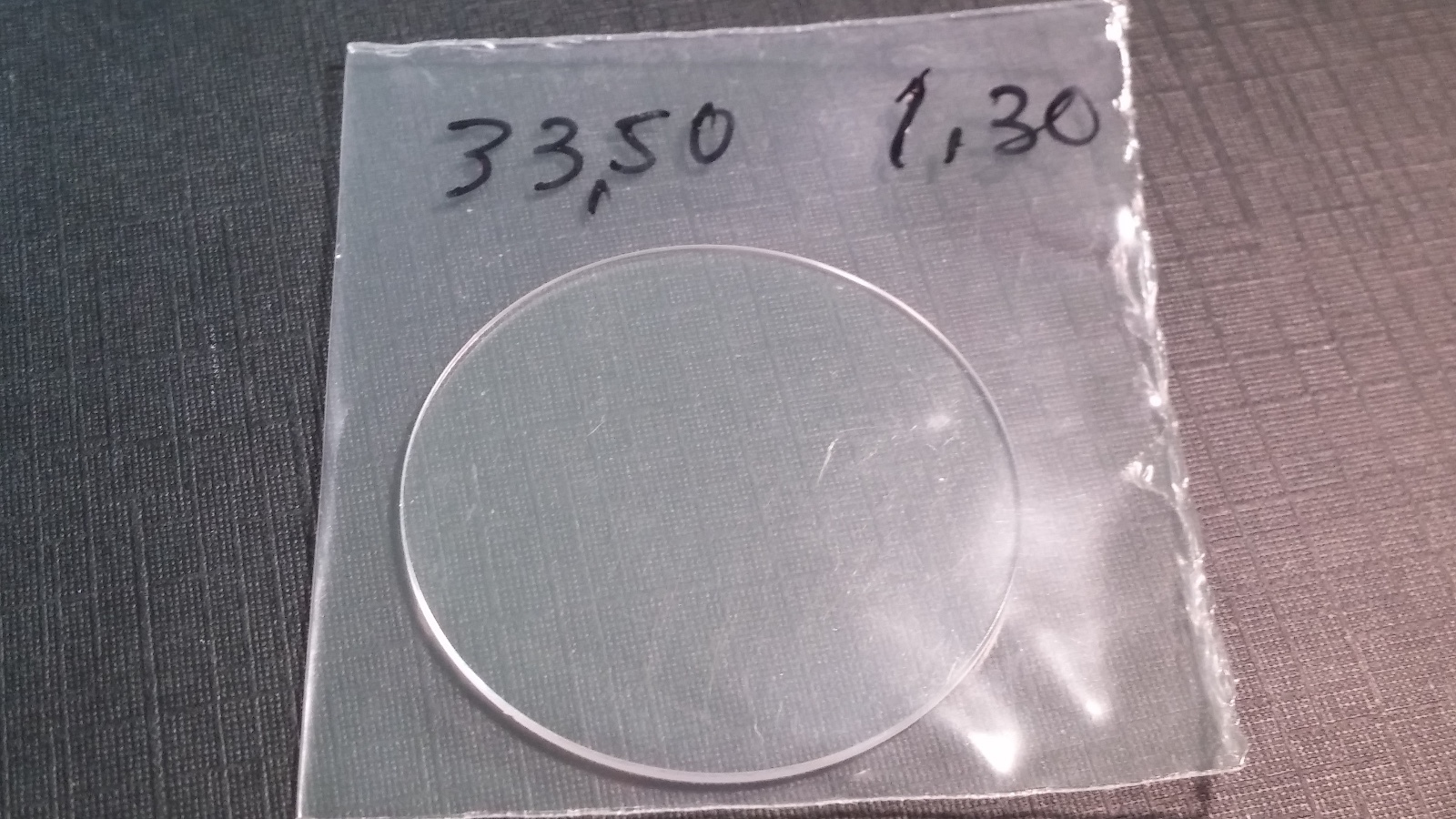Unbranded Sapphire Crystal- 33.50mm diameter by 1.3mm thick. dome