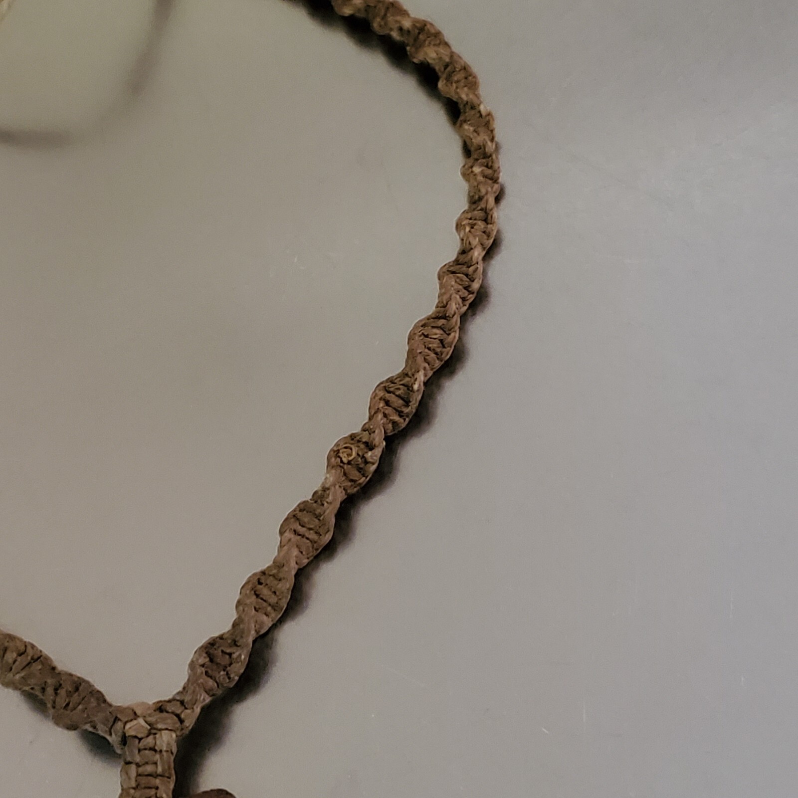 Vintage Shark Tooth Pendant Necklace Spiral Corded Brown Twine 15 inch