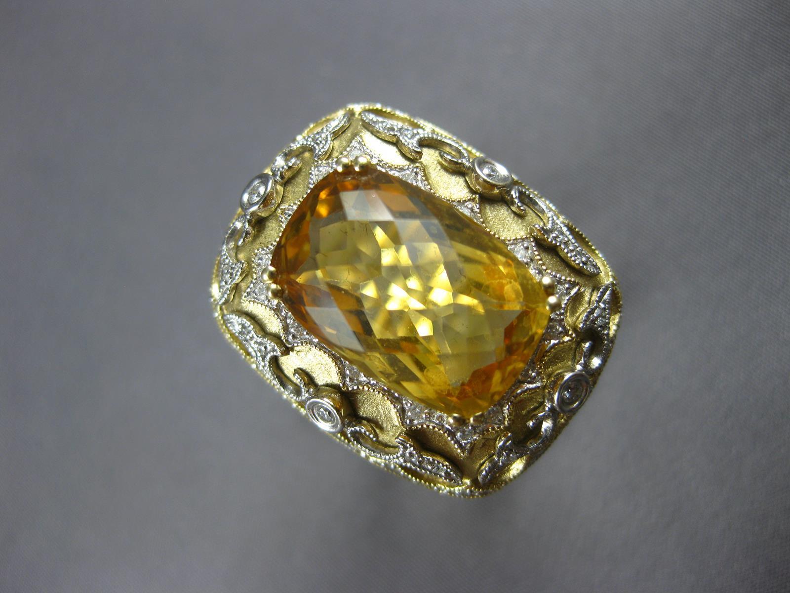 LARGE 7.89CT DIAMOND & AAA CITRINE 14KT 2 TONE GOLD CUSHION & ROUND SQUARE RING