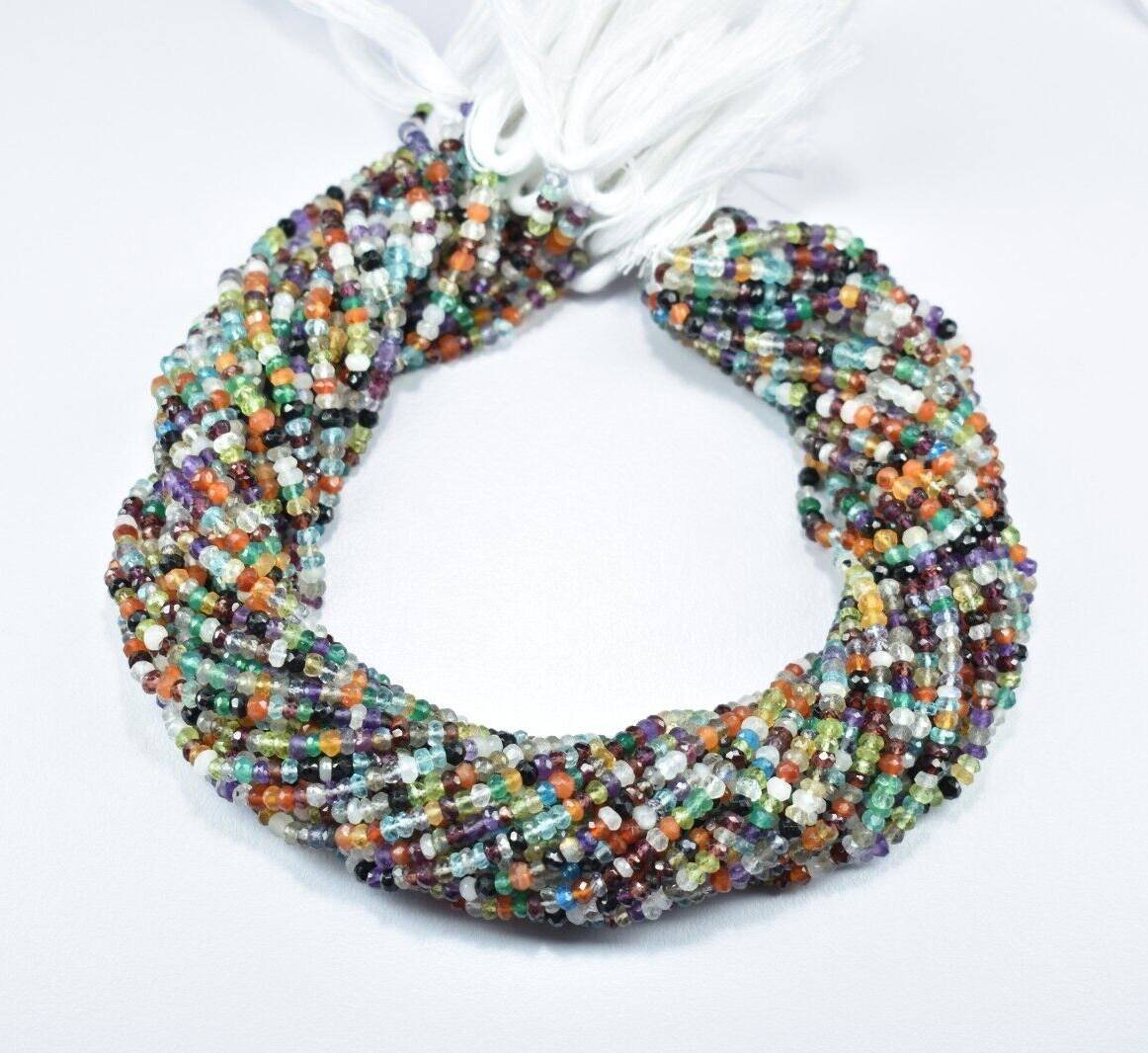 13″ 1 Strand Natural Multi Gemstone Disco Faceted Rondelle Gemstone Beads 3.5mm