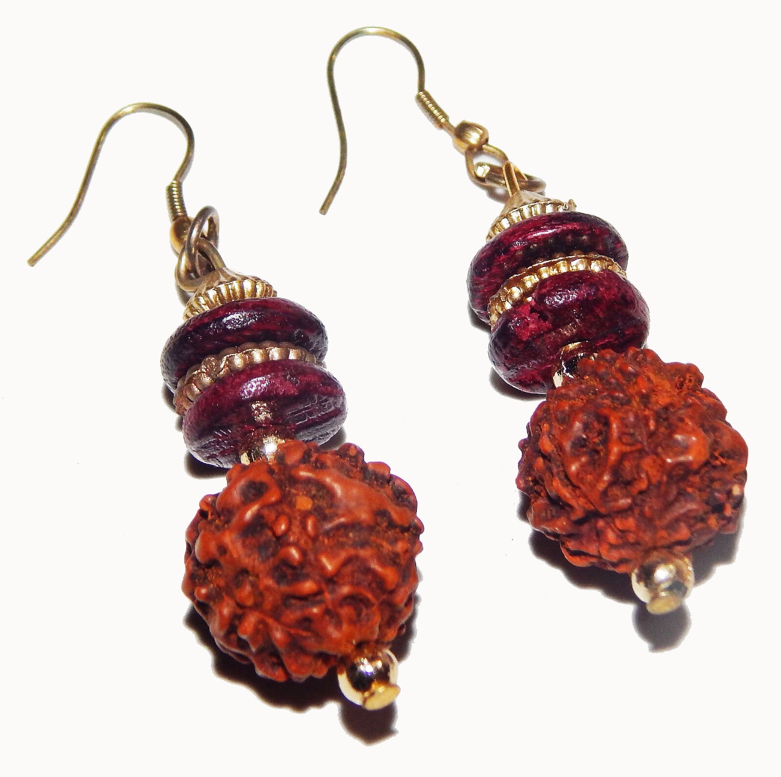 Rudraksh Carving Drop Dangle Gold Plated Handmade Tibetan Earrings Jewelery