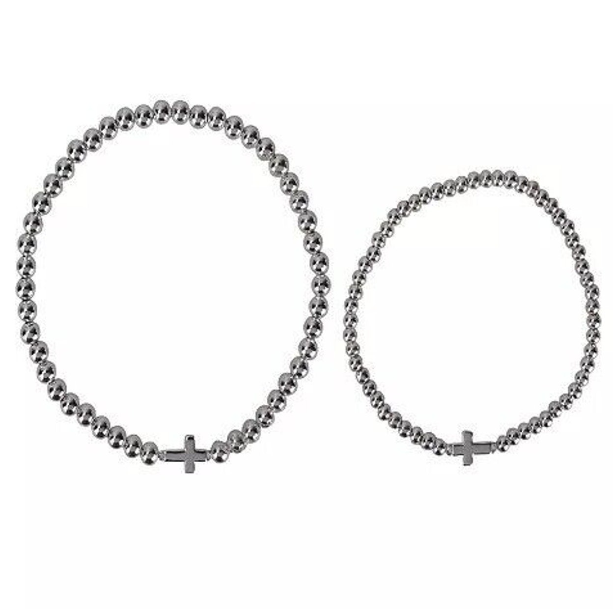 Silver Plated Mom Daughter Bracelet (2 Piece Set) Beaded Cross Gift For Mom NEW