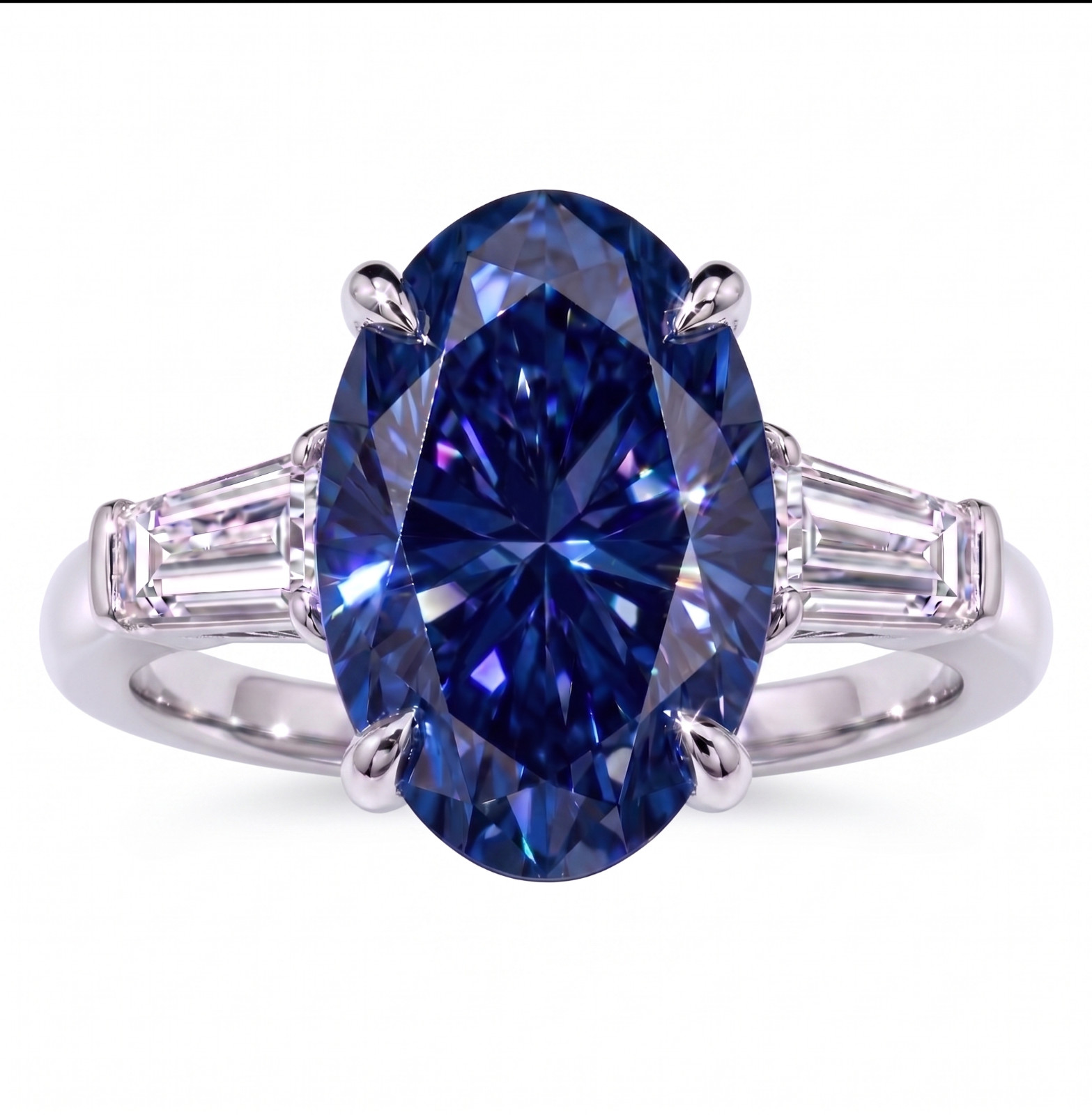 8.00 Ct Certified Oval Shape Blue Natural Diamond Ring VVS1 White Gold Finish