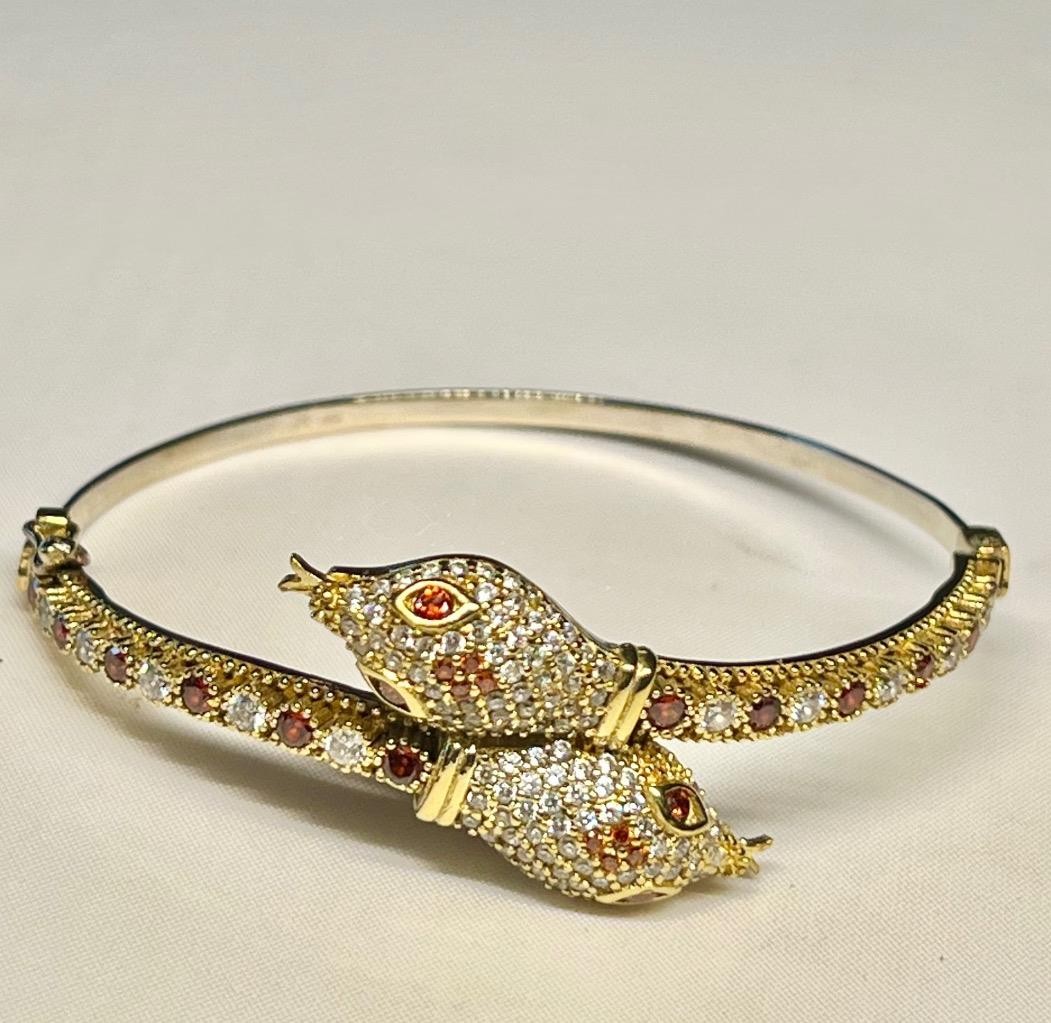 REAL Citrine & White Sapphire Snake Bracelet 14K Gold on SOLID 925 Egyptian Rev