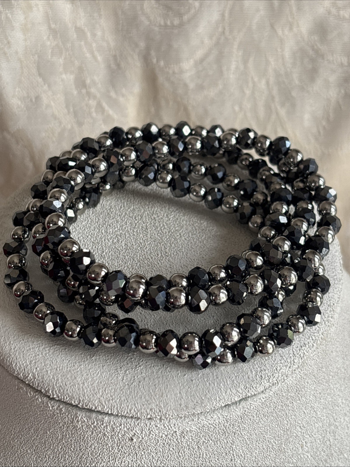 Park Lane Denali Bracelet Set Of 5 Black Gray Stretch Stacking Beads Euc