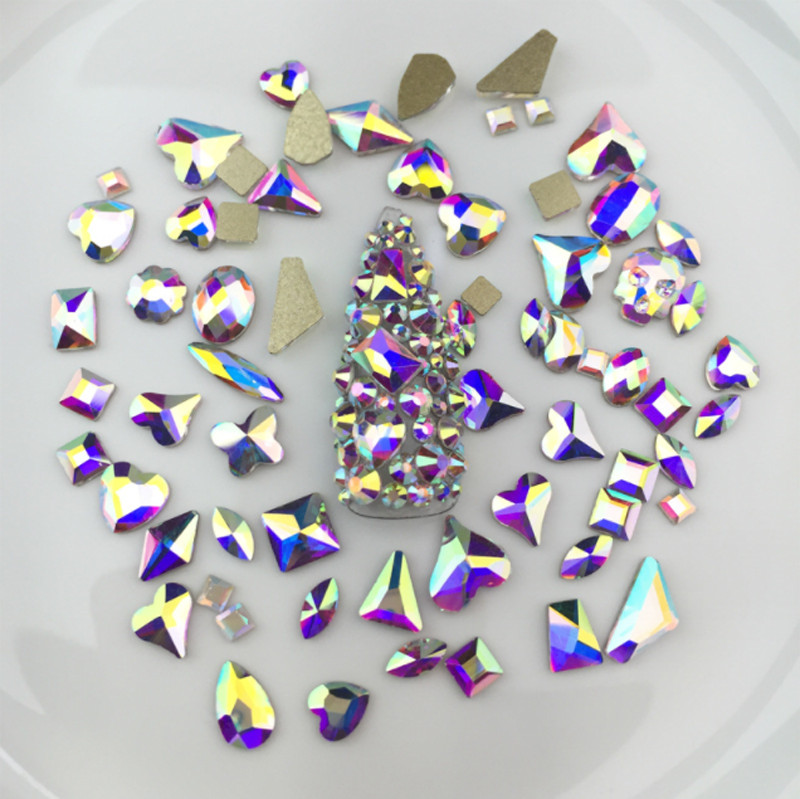 100pcs Small Shape Crystal Clear AB Czech Crystal Rhinestone Flatback Nail Art