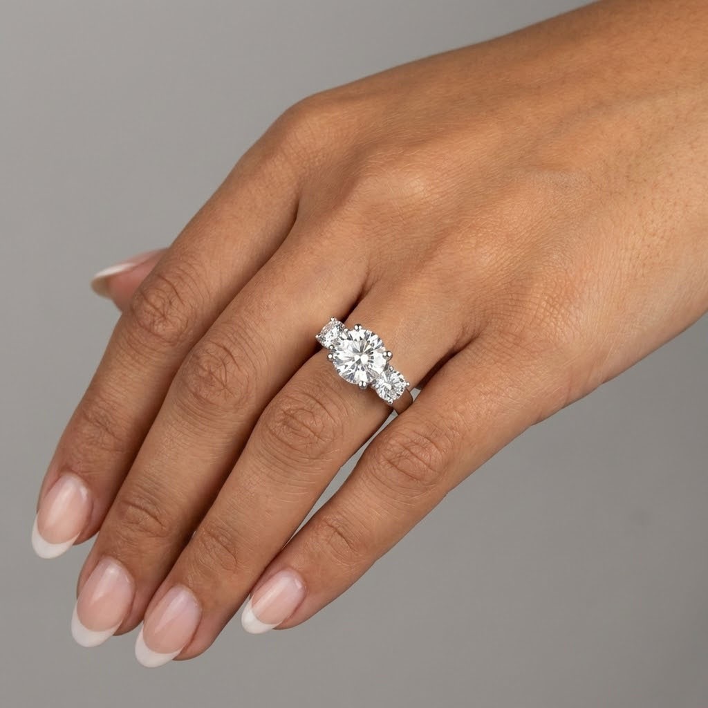 Platinum 3-Stone Engagement Ring Classic 3.17 CT Round Lab-Grown Diamond D VS2