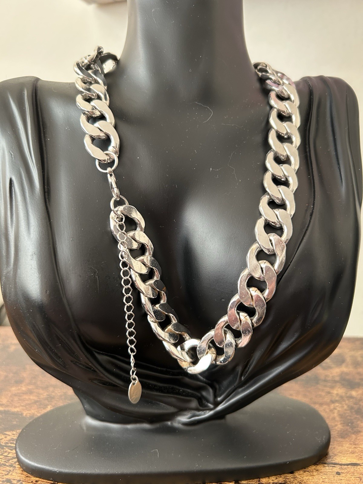 Etc! Silver Tone Flat Curb Chain 16” Long With 3” Extender