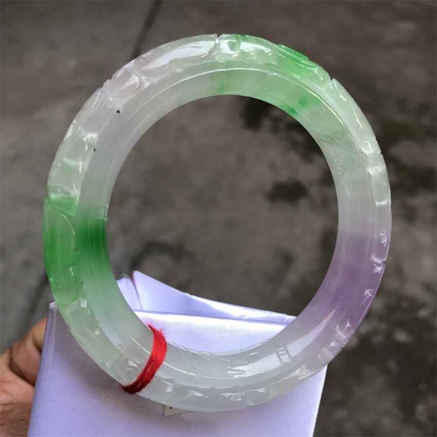 61mm Burma Natural Green Lavender Jadeite Jade Bracelet Emerald Jade Bracelet