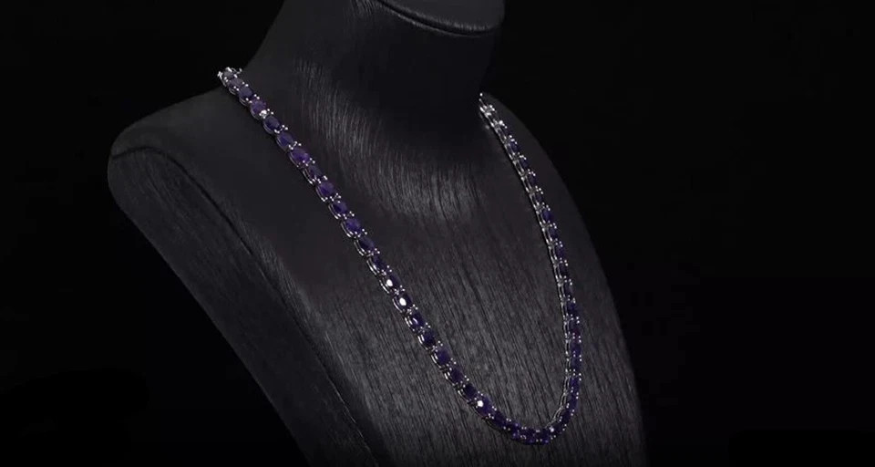 20TCW Oval Cut Lab Created Amethyst Tennis Necklace 925 Sterling Silver