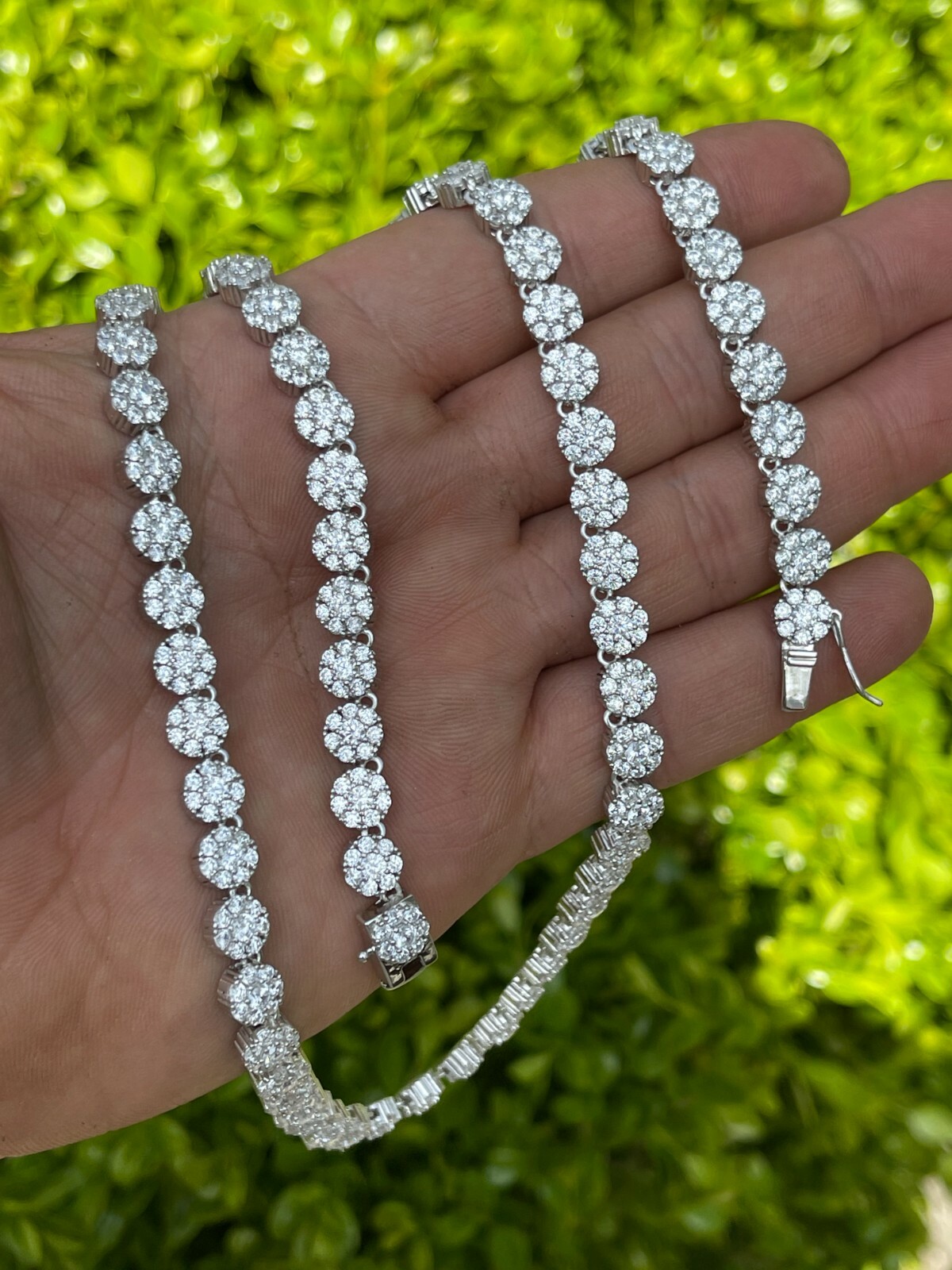 Real MOISSANITE Hip Hop Cluster Tennis Chain Necklace 7mm Pass Diamond Tester