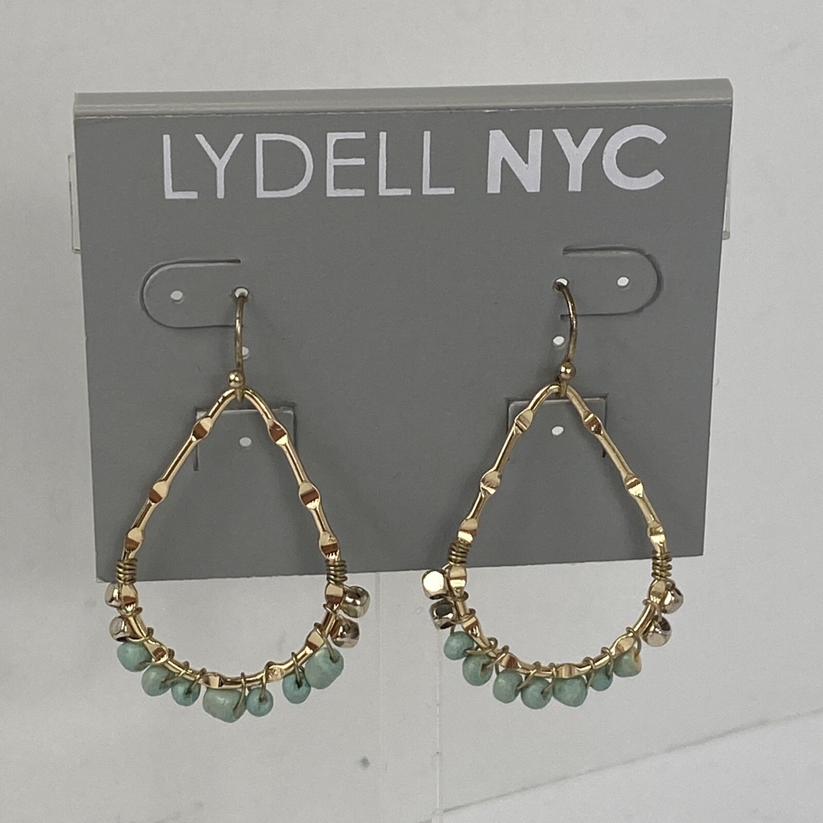 New Earrings Lydell NYC Gold Blue Stones Dangle J2