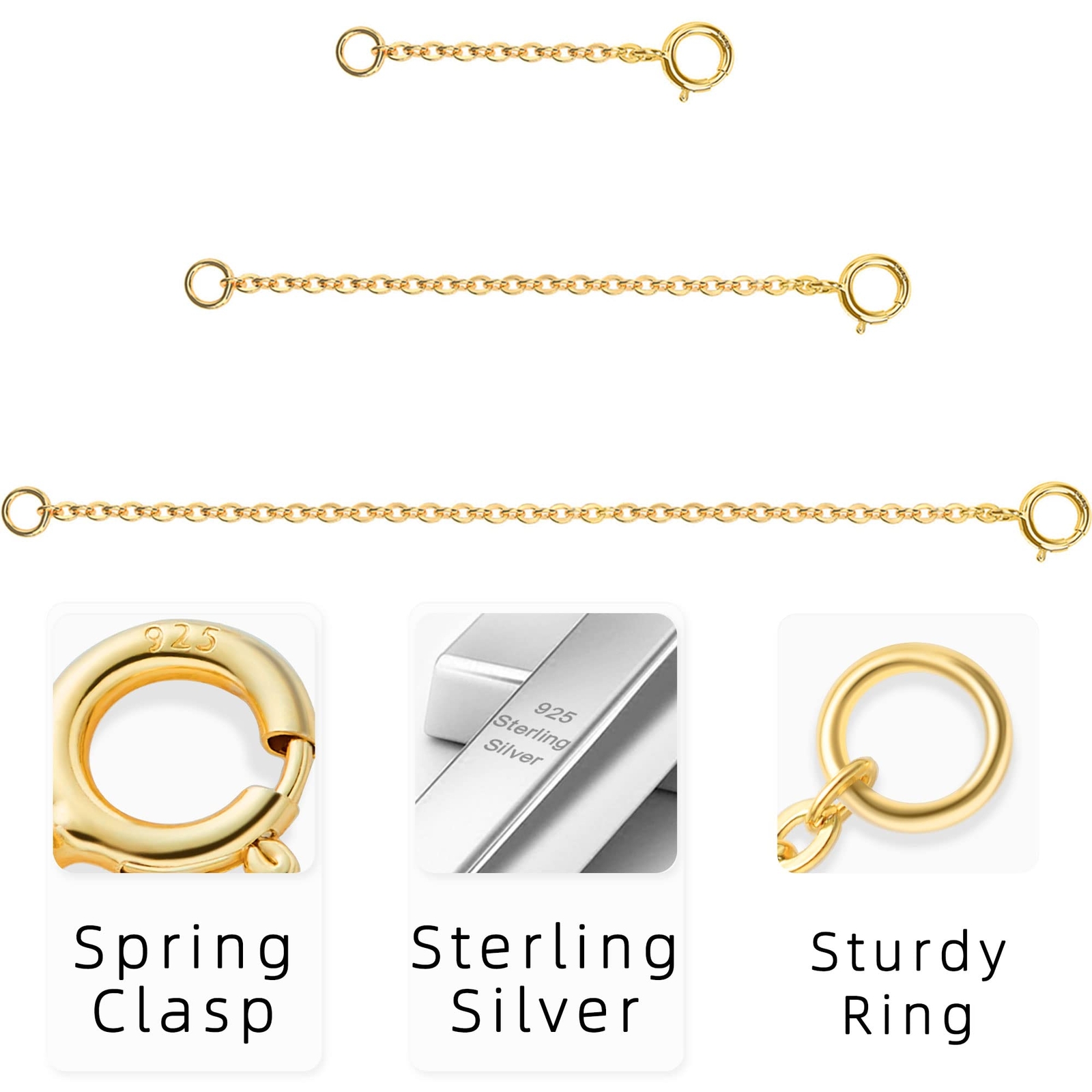 3 Pack 14K Gold Plated Necklace Extenders Chain Bracelet Extender, 1/2/3 Inch