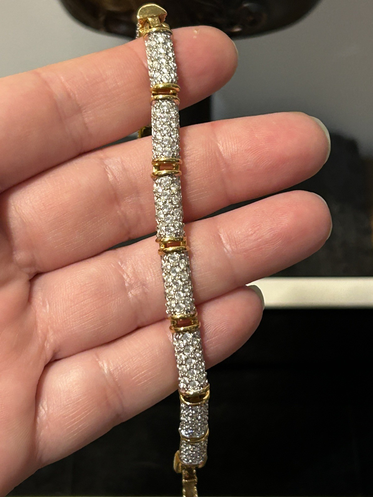 Vintage Swarovski Clear Pave Yellow Gold Plated Tennis Bracelet 18.5 cm approx