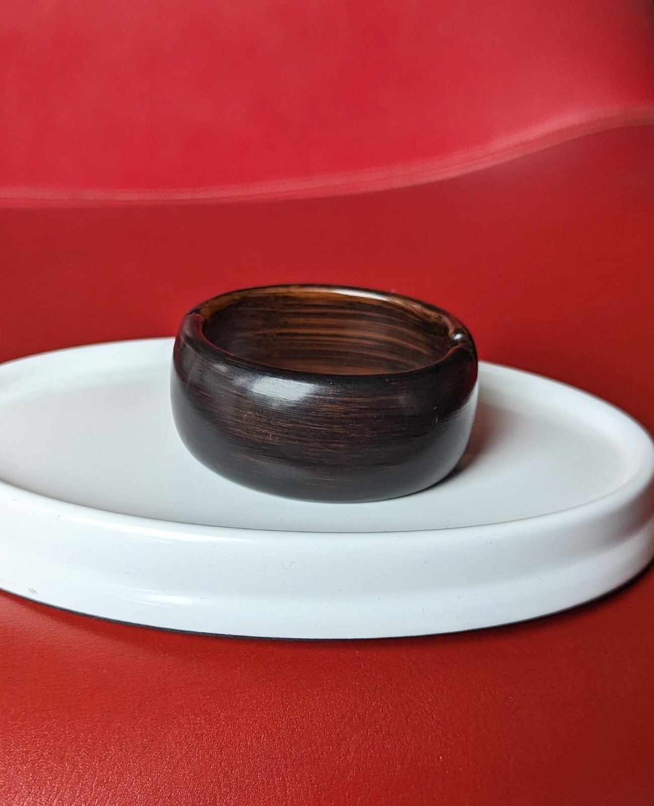 Vintage Dark Brown Faux WOOD Lucite Clamper Bangle 1 ¼” Wide Bracelet