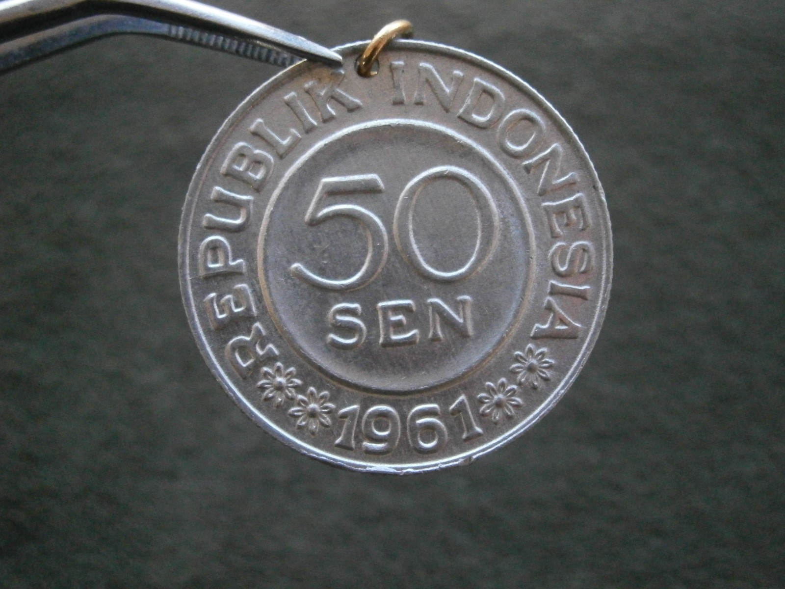 Indonesia 50 Sen Coin ~ 1961 ~Vintage Bracelet Charm Pendant 3.0g