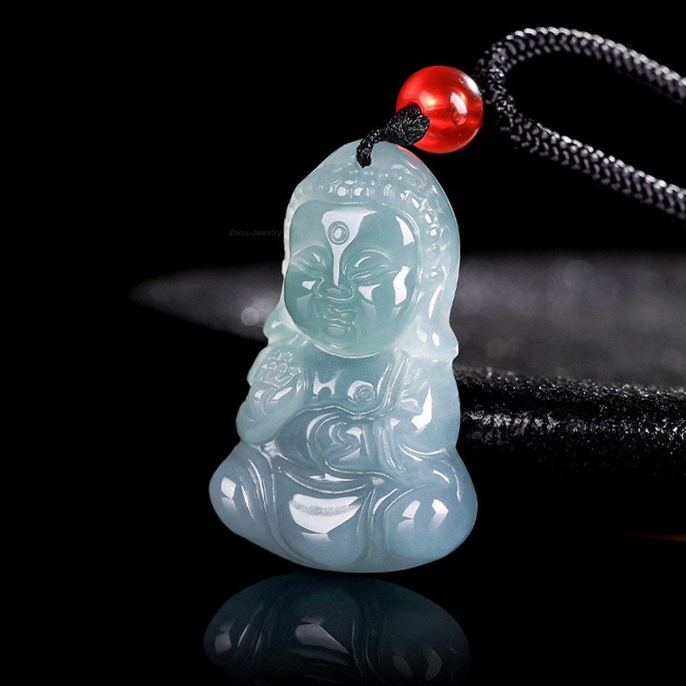 Natural Blue Water Jadeite Buddha Small Pendant – Grade A Jade Lucky Amulet