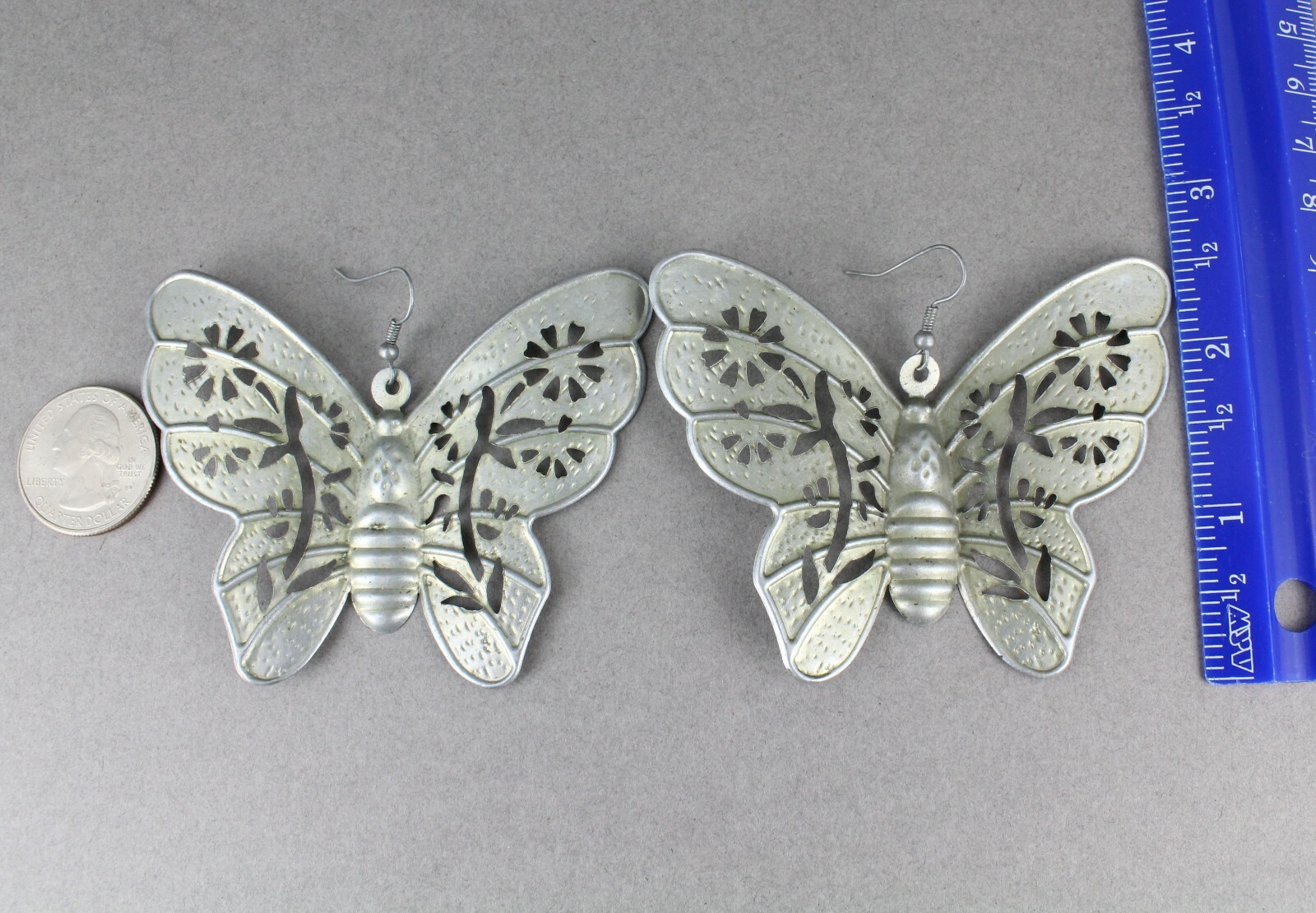 Silver huge butterfly earrings big giant lightweight dangle earrings large size