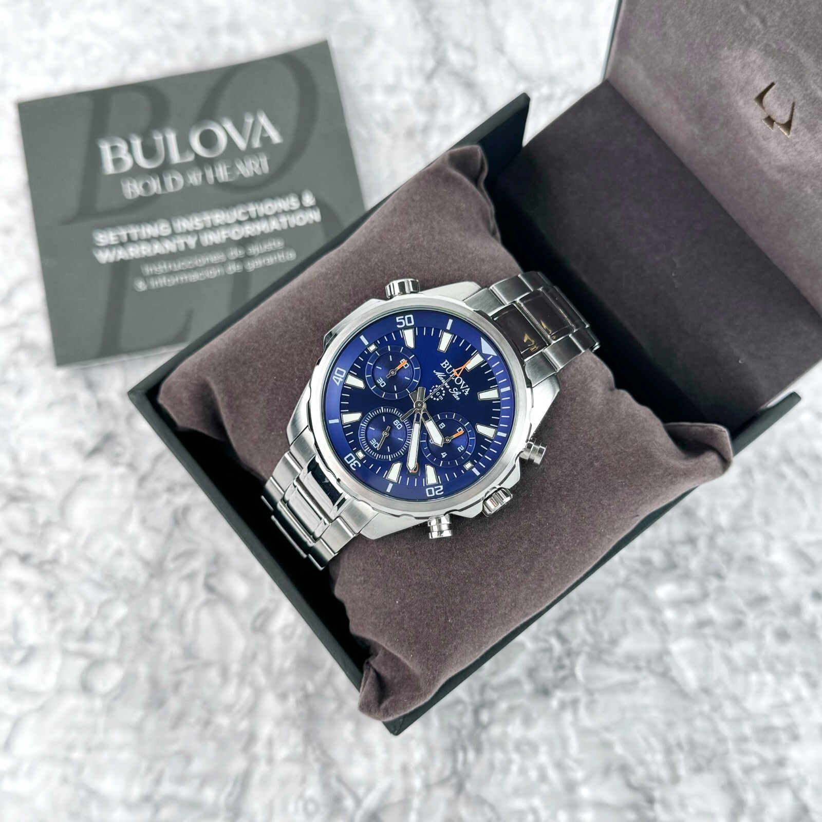 Bulova Classic Marine Star 96B256 Bule Dial Quartz Chronograph Men’s Watch 43MM