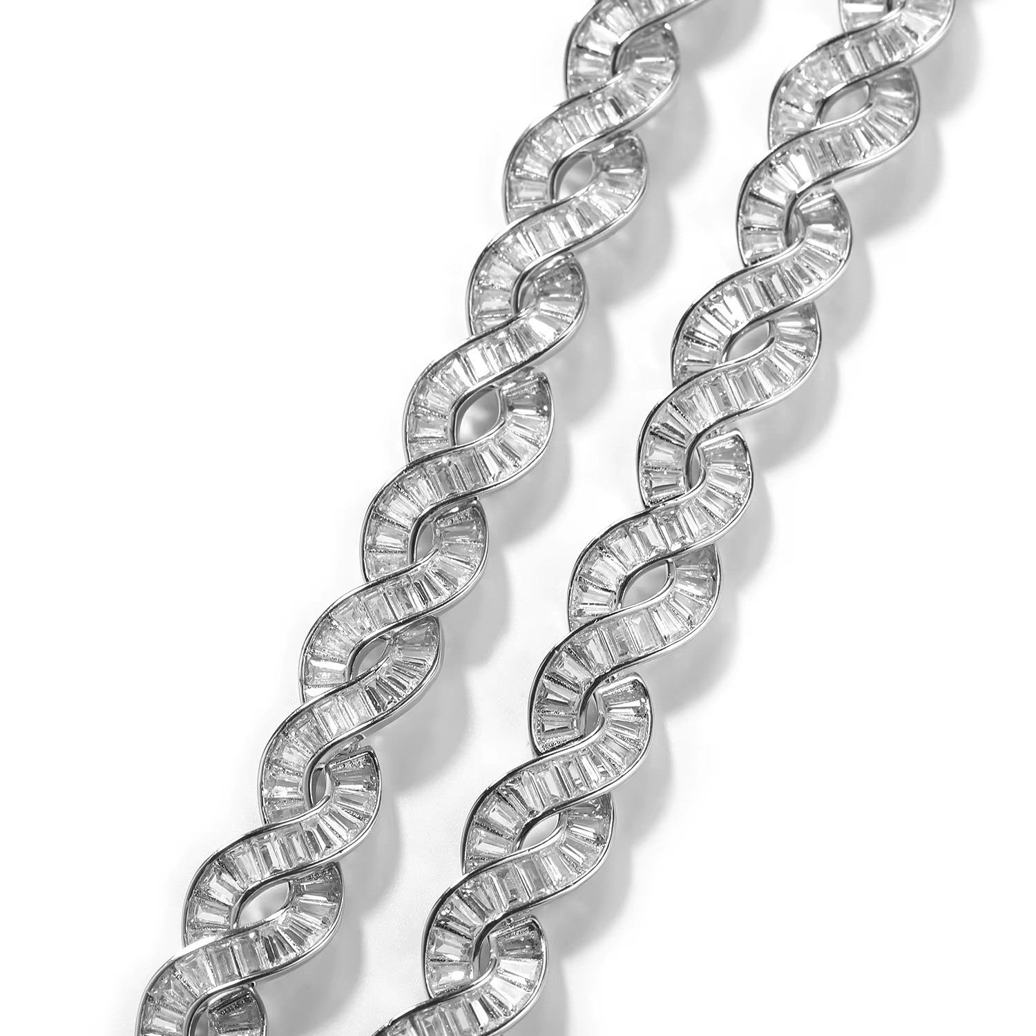 5AAA+ CZ Ice Out Hop Hip Baguette DNA Chain Twist Link Infinity Wrapped Chain