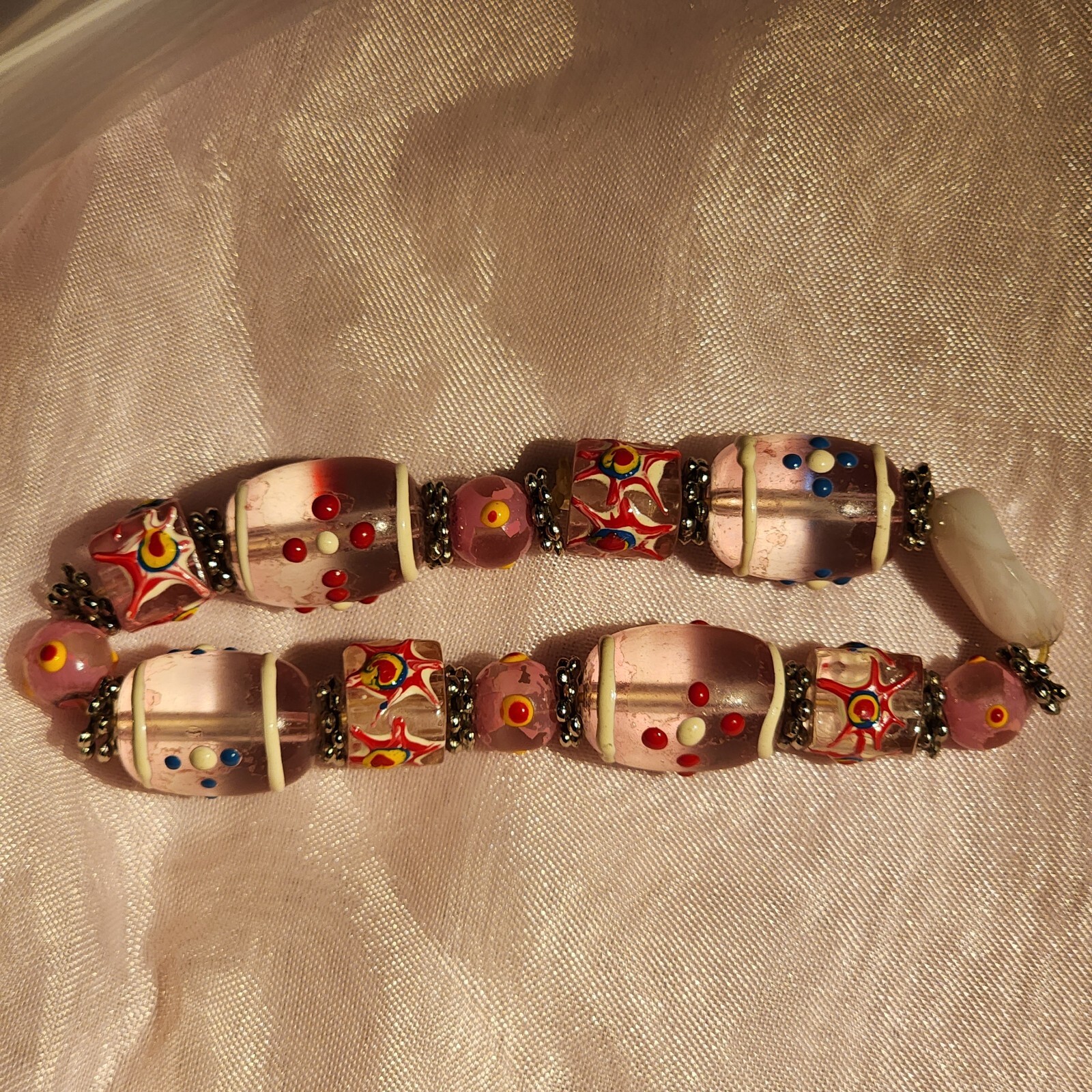 Fiona Hand Made Vintage 90s Super Cool Multi Color Glass Beads Bracelet