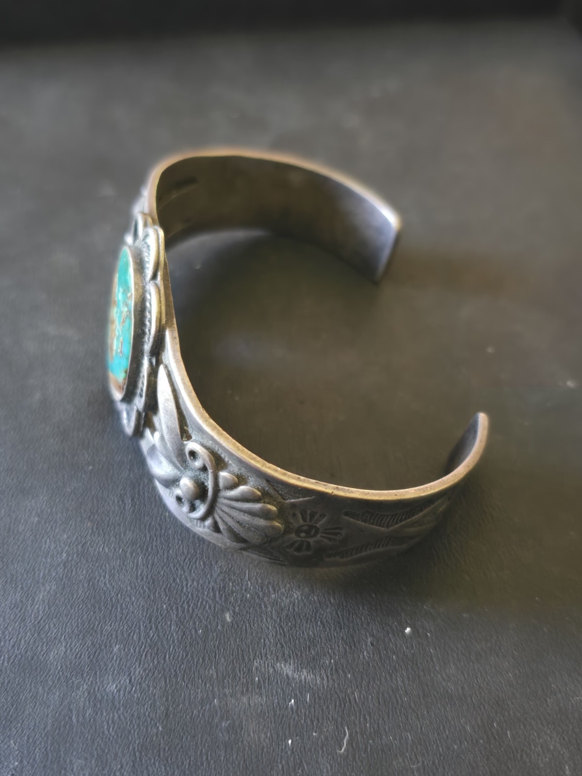 Early 1930’s-1940’s Fred Harvey Era Bracelet with Large Stunning Green Turquoise
