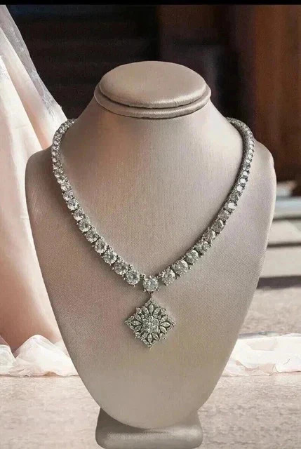 15Ct Round Cut Lab Created Diamond Women’s Tennis Necklace 14K White Gold Plated