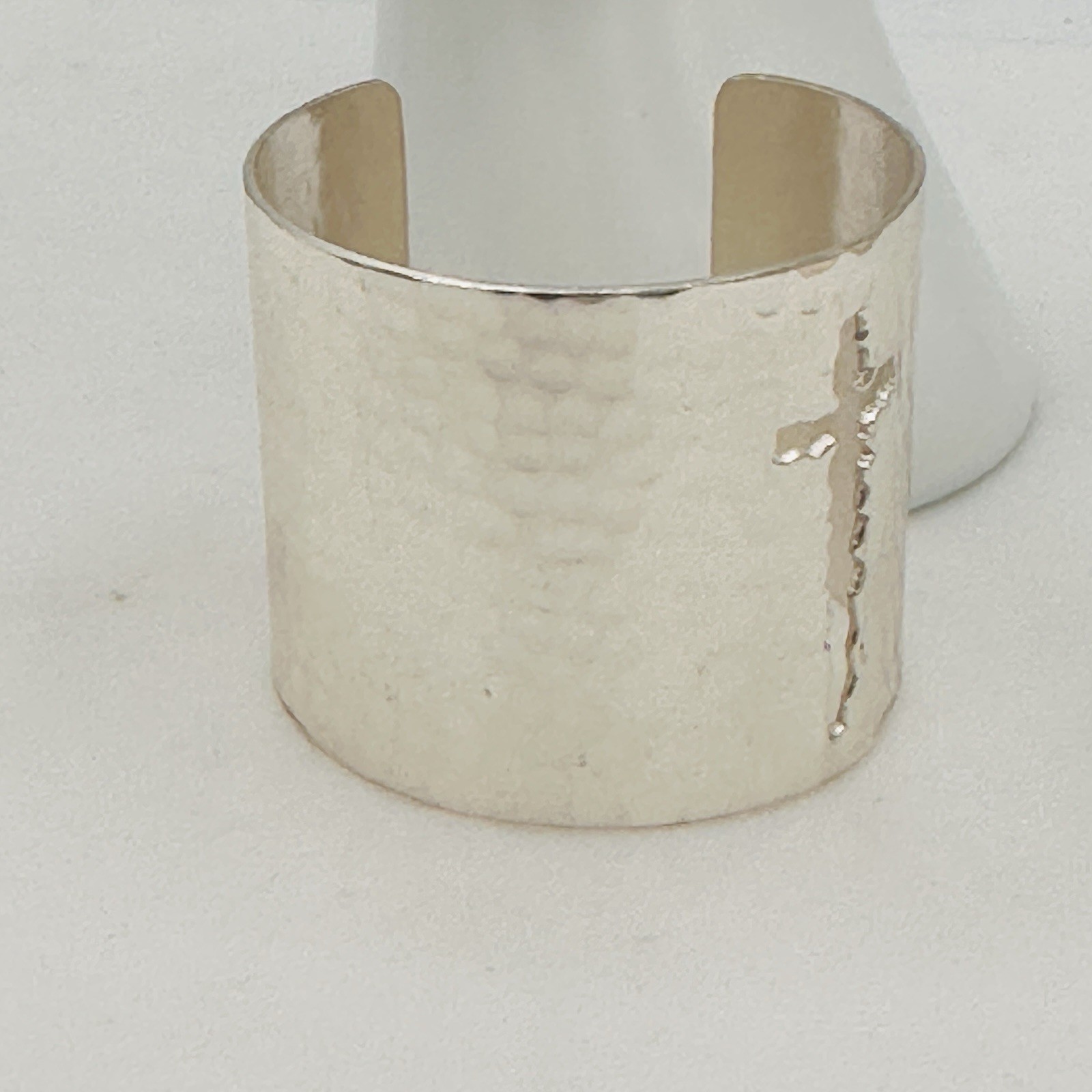 Rustic Cuff Wide Hammered Cross Cutout Silver Tone Statement Cuff Bracelet