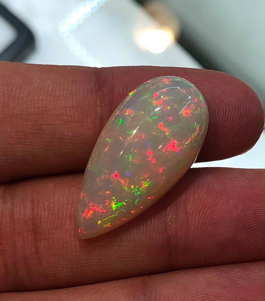 1. 55Ct Natural Ethiopian Welo Opal Pear Cabochon Multi Color Play of Color