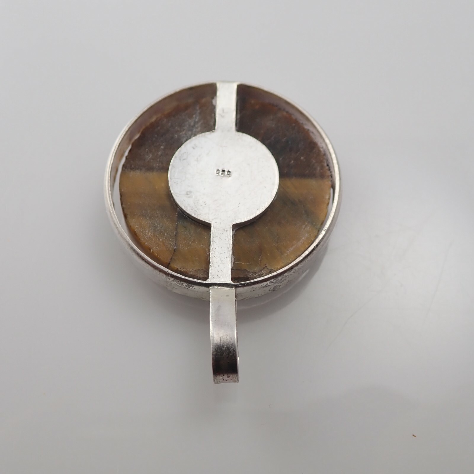 Vintage Modern Rough Tigers Eye Round Sterling Silver 925 Pendant Weighs 19.3 Gr