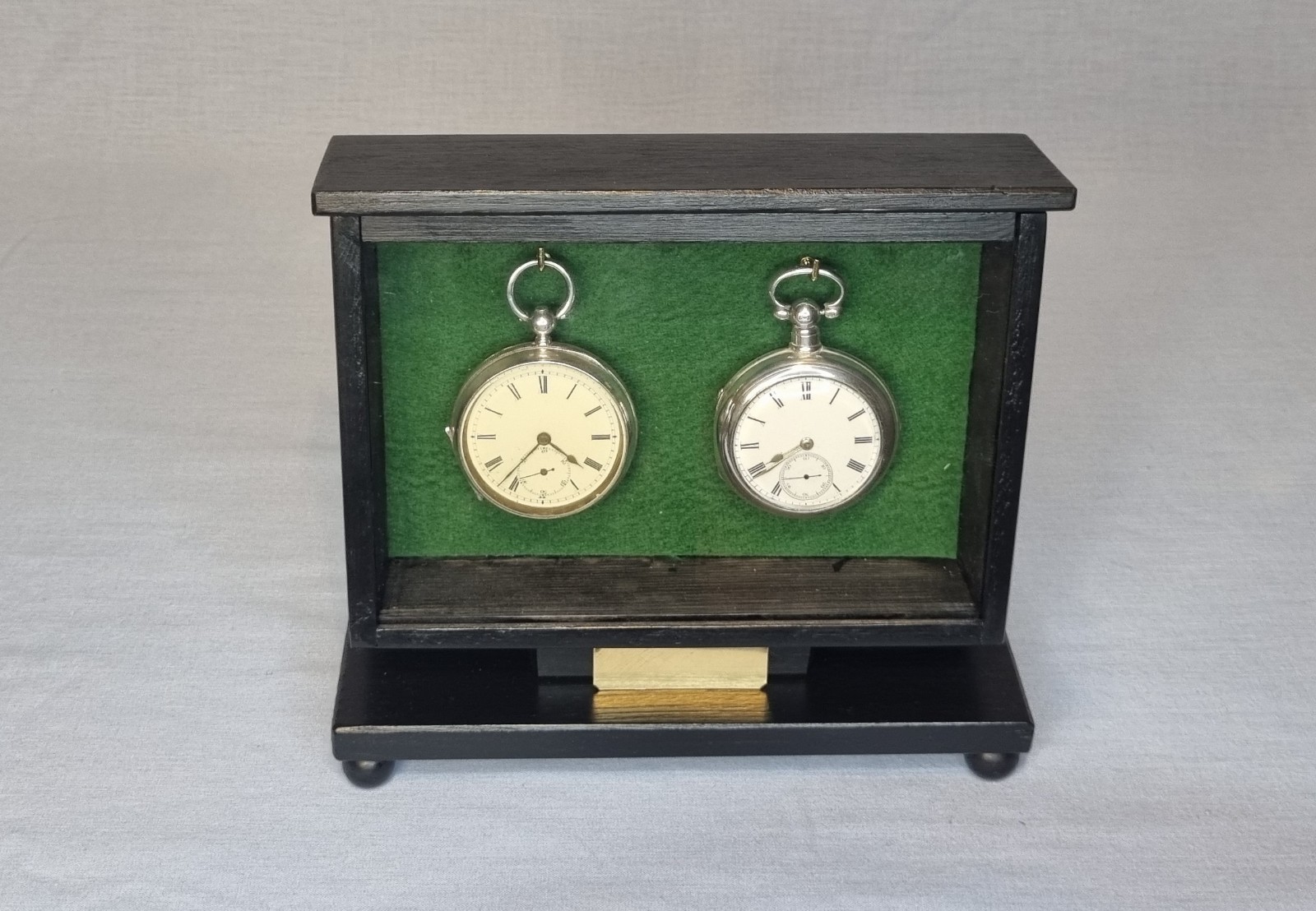 Pocket watch glass display case, table top, solid wood cabinet choice of 4 sizes