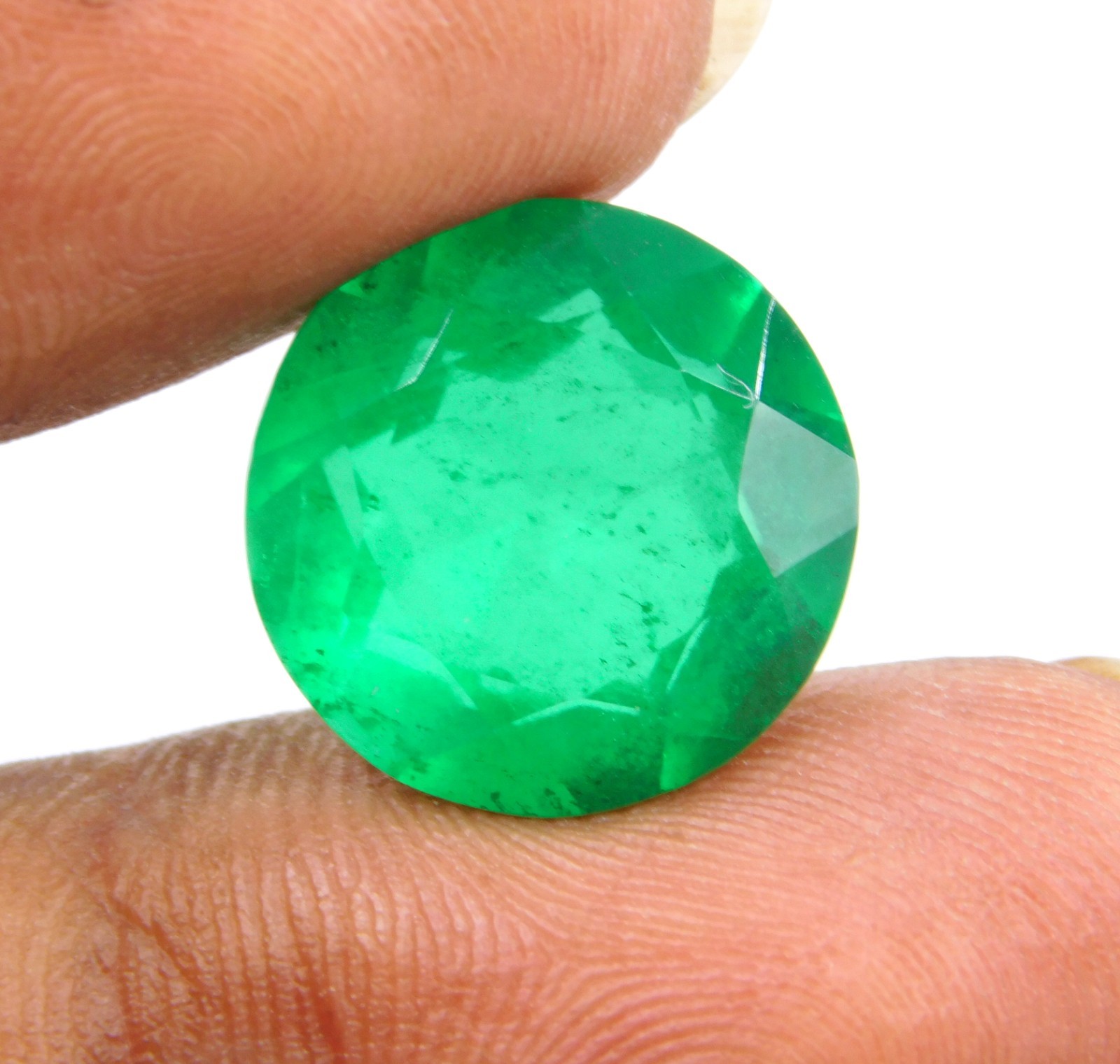 15 MM Doublet Emerald Round Cut Lab Created Loose Gemstone 9.45 Cts 1 Pcs P-3788