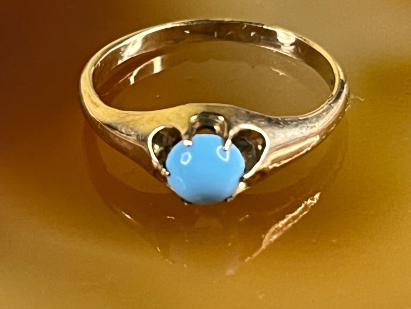 1890’s Victorian 14k Persian Robin’s Egg Turquoise Antique Belcher Ring Sz 5.75