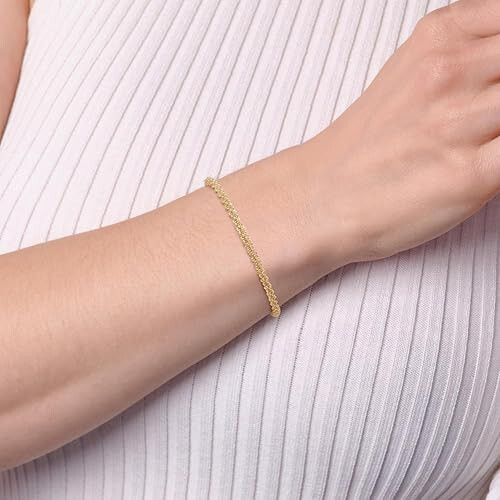 Italian 14k Gold Bracelet Corda a Stella Star Rope Solid Sparkling Italia 6.5 in