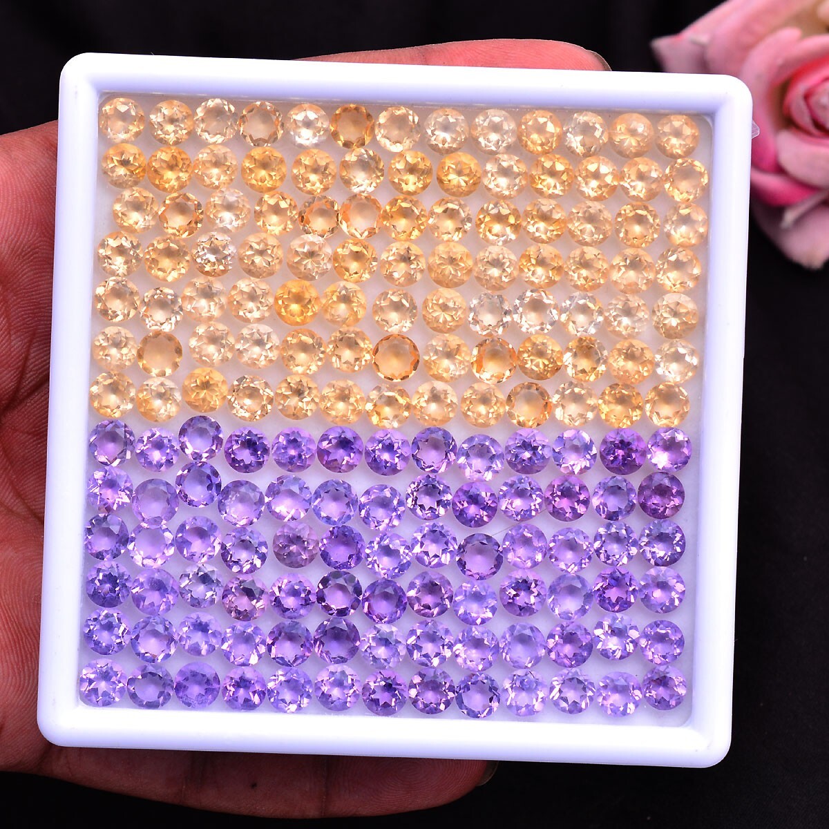 VVS 10 Pcs Natural Citrine & Amethyst 6mm Round Cut Untreated Loose Gemstones